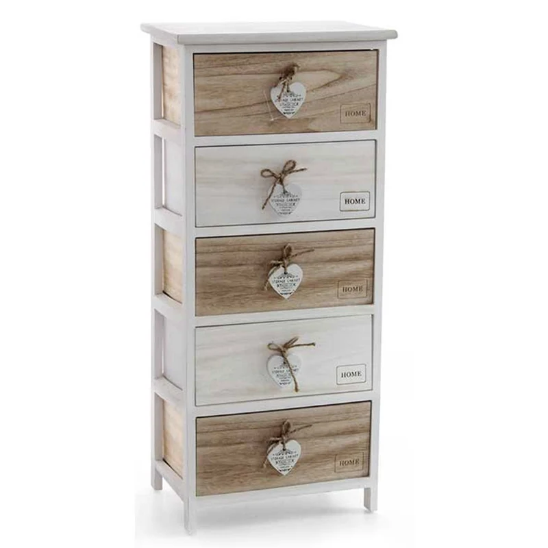 Cassettiera Mobile Mobiletto Salvaspazio 5 Cassetti Legno Ripiani Larghi Decoro Stile Retro Design Cuori