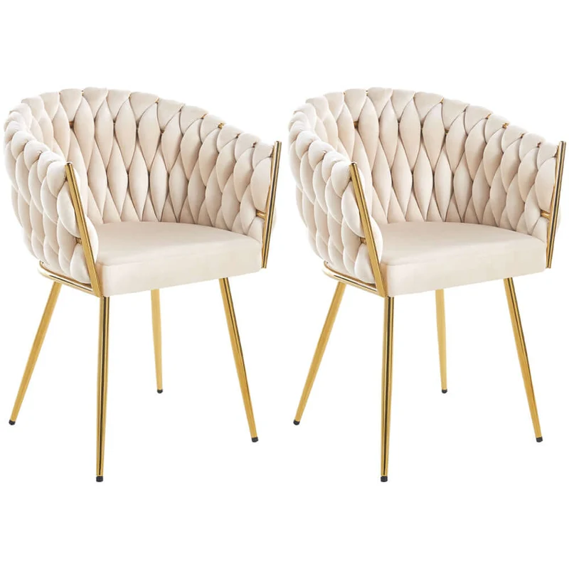 Set 2 Sedie per Sala da Pranzo e Ufficio in Velluto Beige Sedia Ergonomica