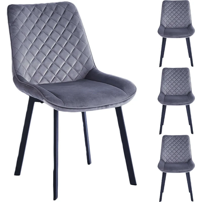 Set 4 Sedie da Pranzo Rivestimento Velluto Grigio Sedia Ufficio Casa Ergonomica