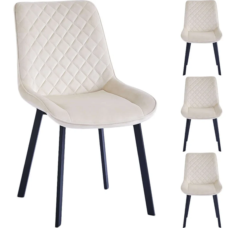 Set 4 Sedie da Pranzo Rivestimento Velluto Beige Sedia Ufficio Casa Ergonomica