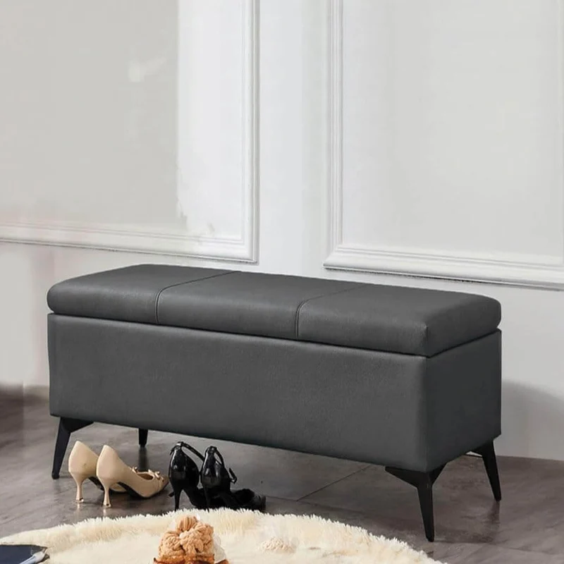 Cassapanca Contenitore Ecopelle Panca Pouf con Piedini in Metallo Grigio Scuro