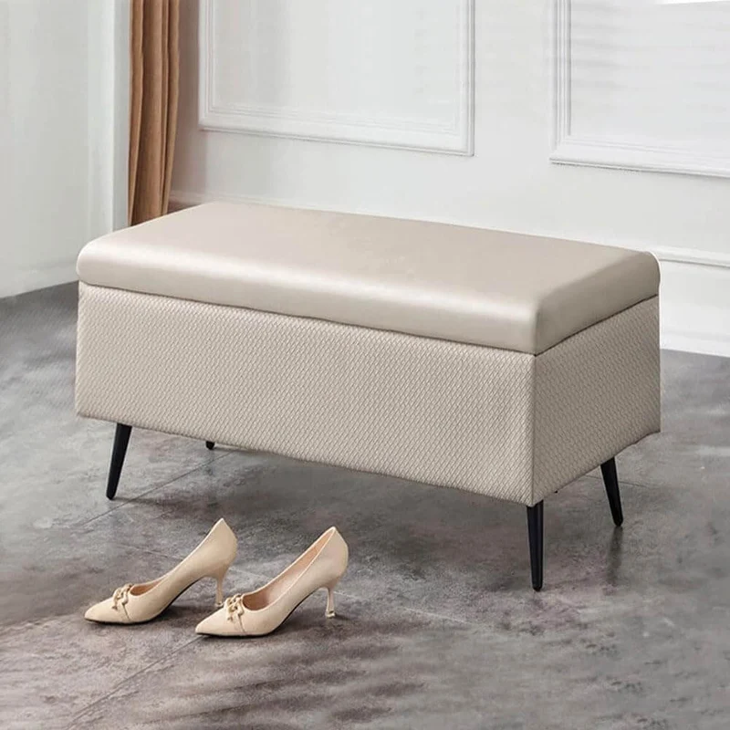 Cassapanca Contenitore Beige in Ecopelle Divano Piedini in Metallo 80x40x45cm