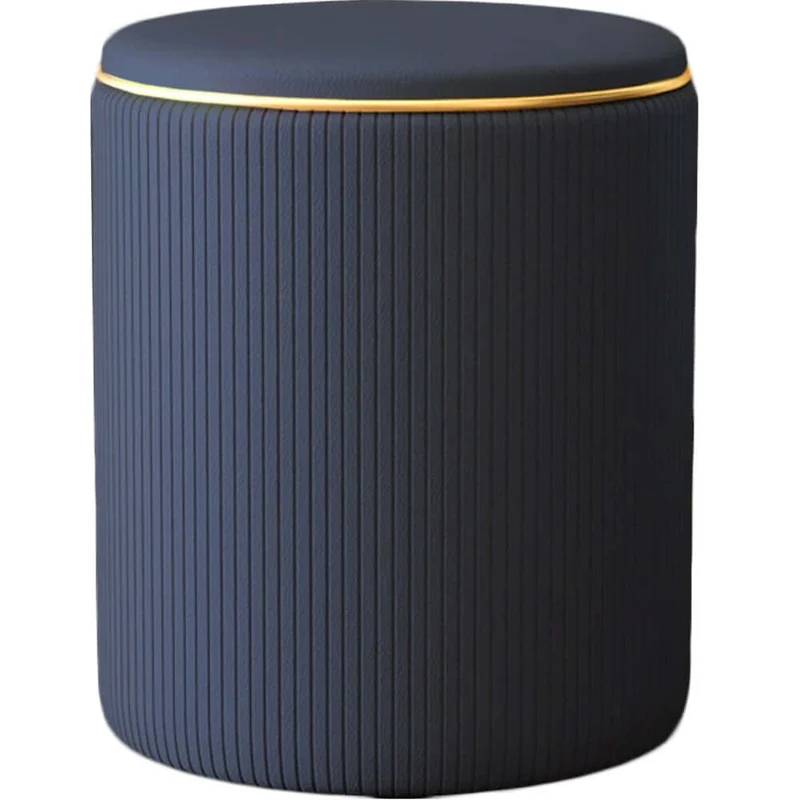 Pouf Contenitore Ecopelle Blu Decoro Oro Poggiapiedi Seduta Imbottita 35x45cm