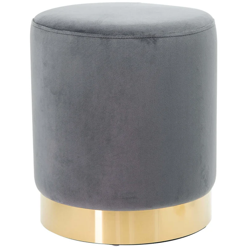 Pouf Poggiapiedi in Velluto Grigio Struttura in legno 31x31x38cm Base dorata Metallo