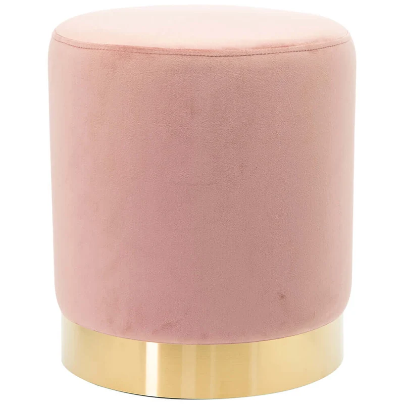 Pouf Poggiapiedi in Velluto Rosa Struttura in Legno 31x31x38 cm Base dorata Metallo