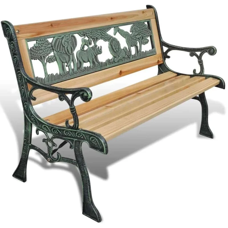 Panchina per Bambini da esterno Panca Giardino Baby Seduta in Ghisa e Legno 84cm