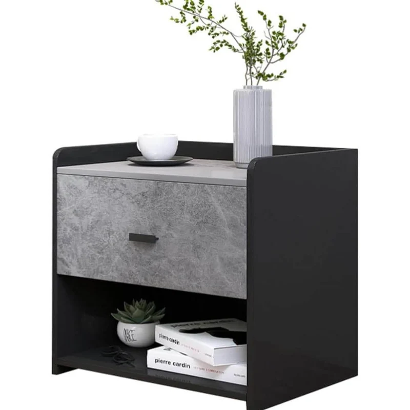Comodino con 1 Cassetto 2 Ripiani per Camera da Letto Soggiorno 40x30x40 Grigio