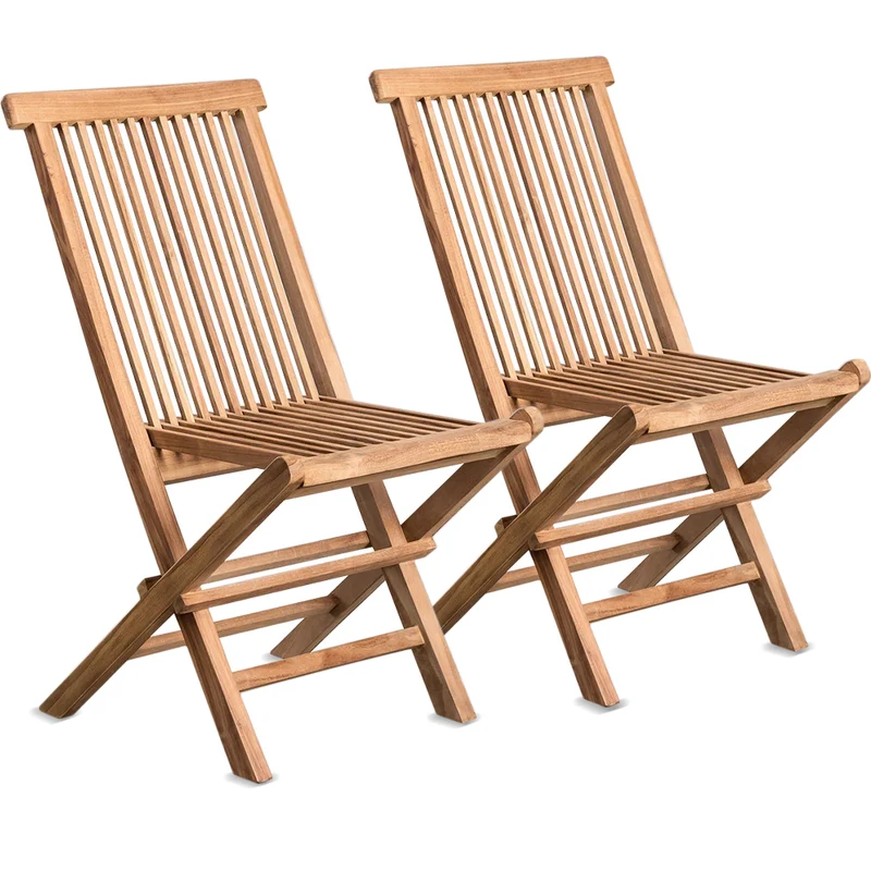 Set 2 Sedie Pieghevoli da Giardino Legno Teak Sedia Pieghevole da Esterno Balcone