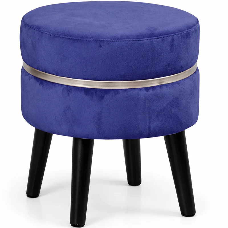 Pouf Sgabello Rotondo Blu Design Moderno Poggiapiedi con Rivestimento in Velluto