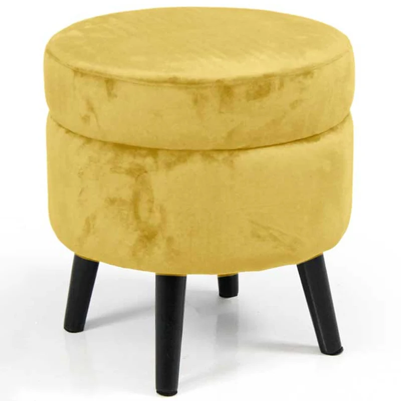 Pouf Contenitore Sgabello Cassapanca Poggiapiedi Tessuto Velluto Mostarda 37x40