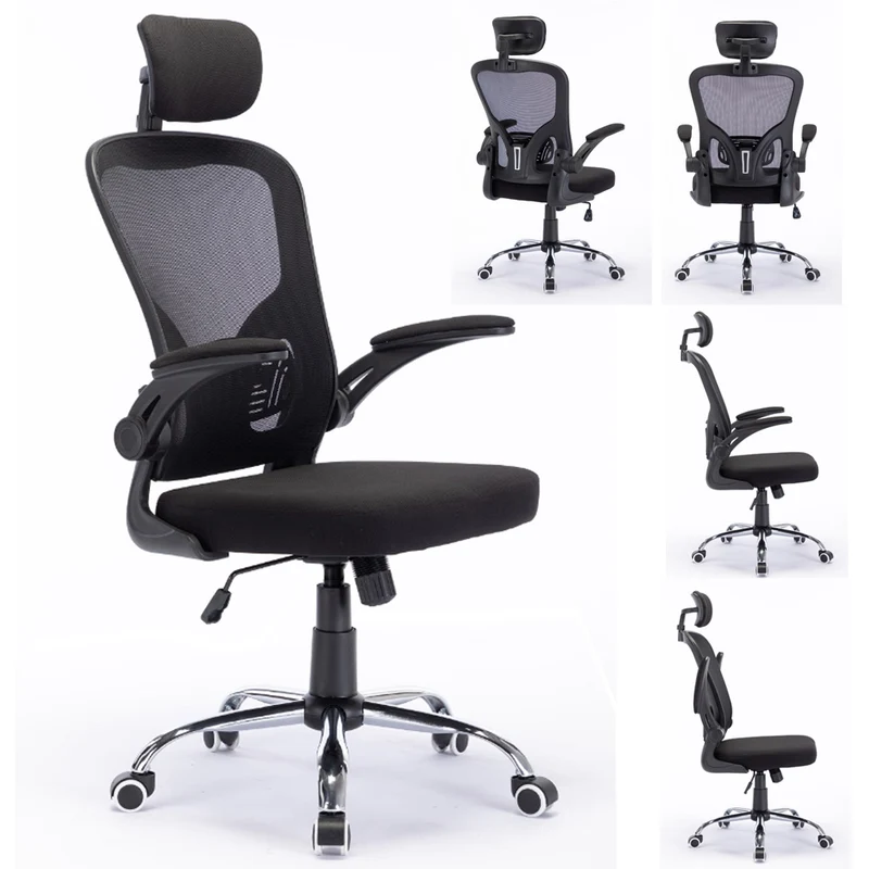 Sedia da Ufficio Ergonomica con Schienale Alto e Poggiatesta Braccioli 3D Nero