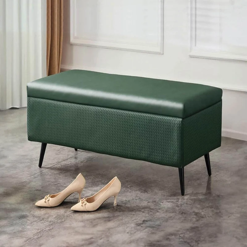Cassapanca Contenitore Verde in Ecopelle Divano Piedini in Metallo 80x40x45cm