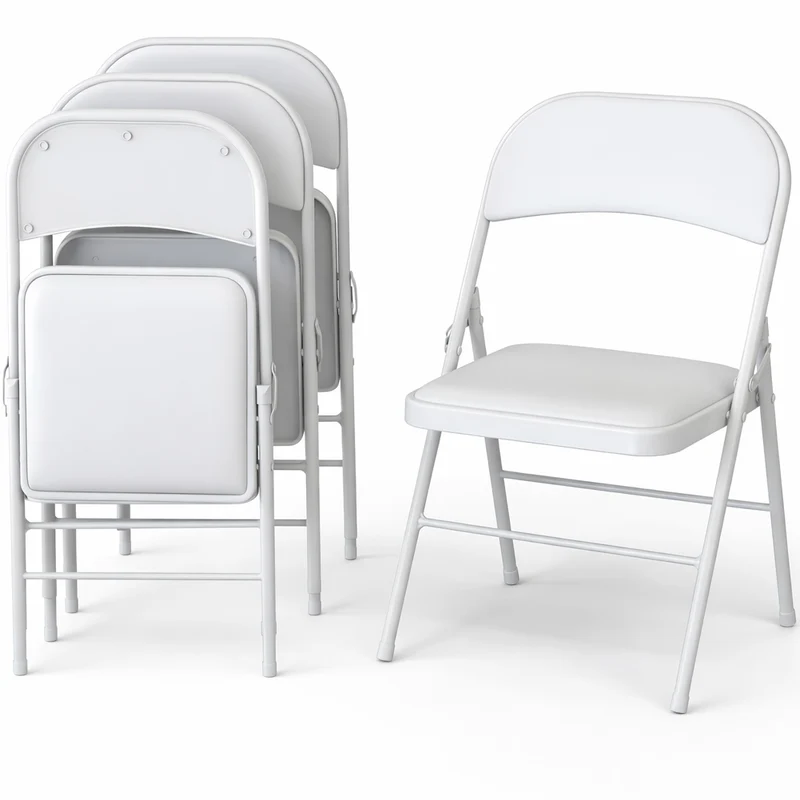 Set 4 Sedie Bianche in Metallo e Seduta in Ecopelle Imbottita Sedia Ergonomica