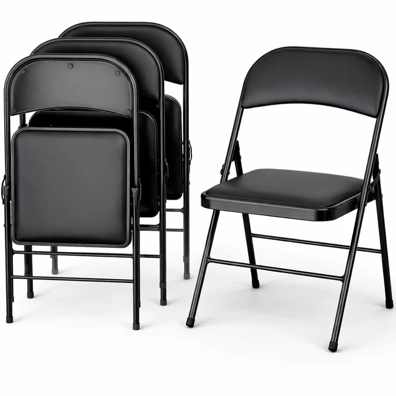 Set 4 Sedie Nere in Metallo e Seduta in Ecopelle Imbottita Sedia Ergonomica