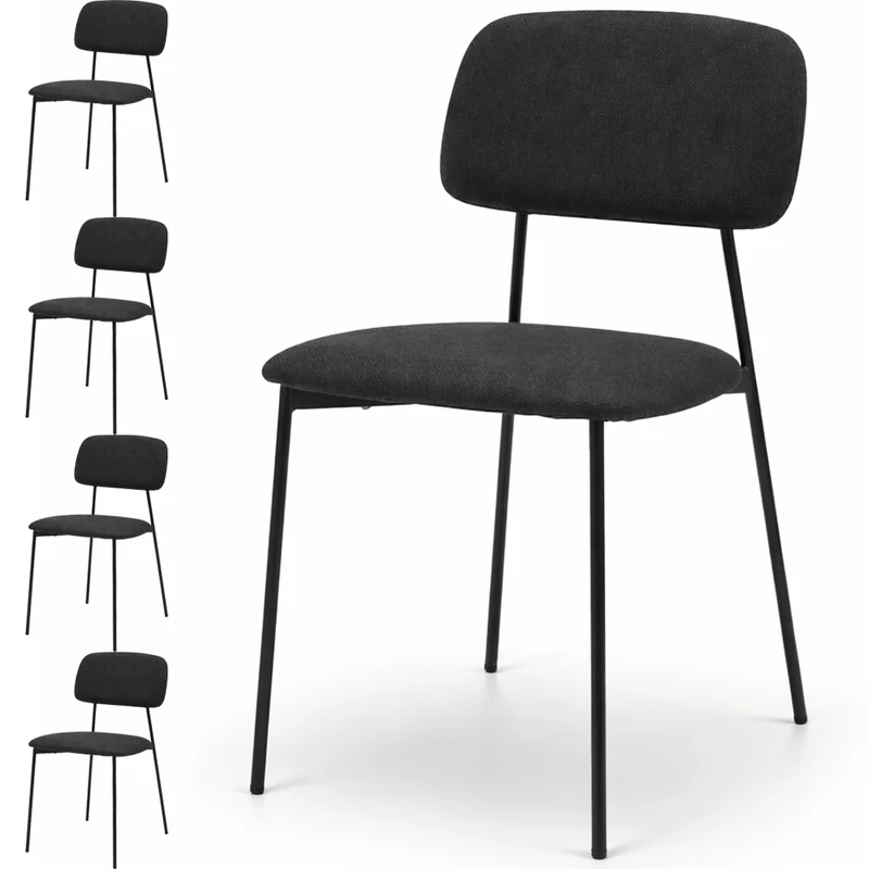 Set 4 Sedie Nere Parigi in Tessuto con Struttura in Metallo e Seduta Ergonomica