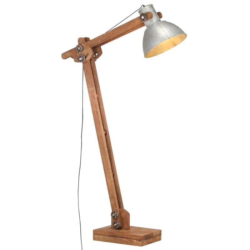 Lampada da Terra Argento e Legno Massello di Mango E27
