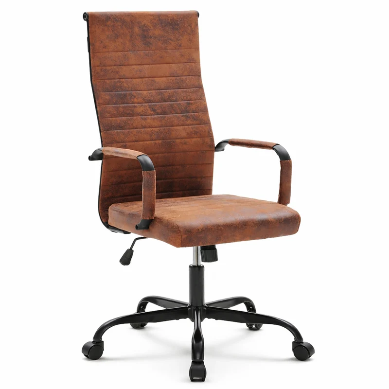 Sedia da Ufficio in Simil Pelle Industrial Poltrona Scrivania Girevole Base Nera