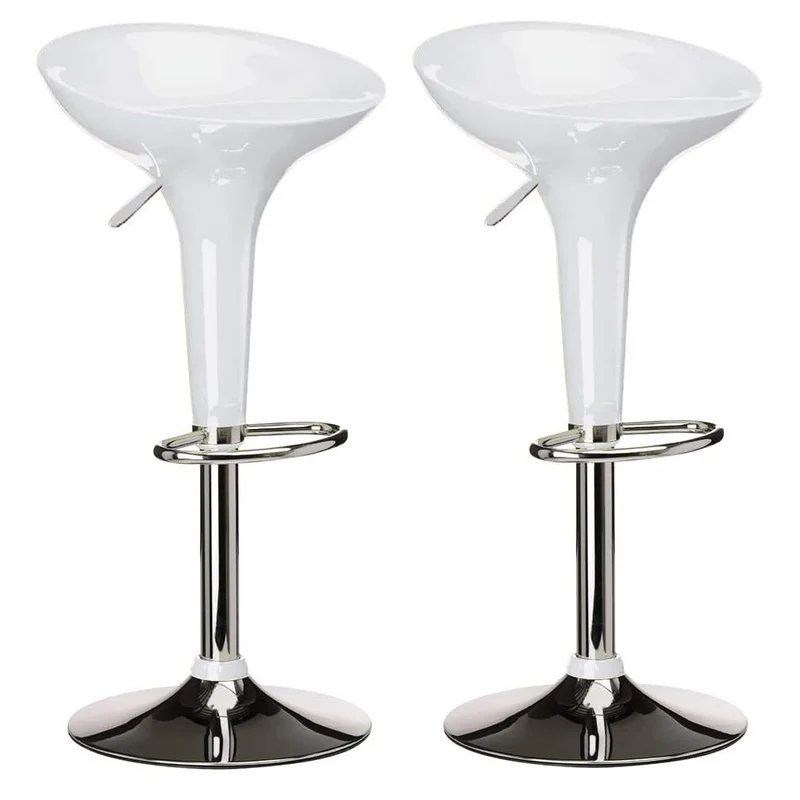 Coppia Sgabelli Bar Cucina Design Moderno Altezza Regolabile in Acciaio Bianco