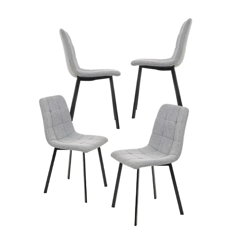 Set 4 Sedie Moderne in Metallo Seduta Imbottita e Trapuntata Tessuto Grigio