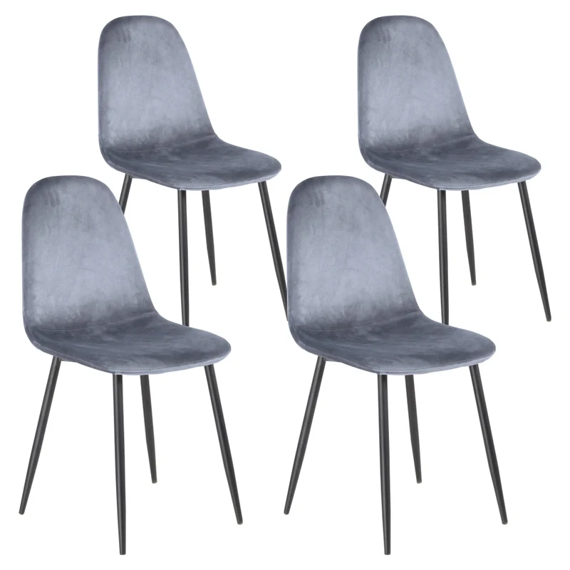 Sedia set 4pz da Cucina in Grigio Polvere Velluto Elegante Moderno 43x53H 47.5cm