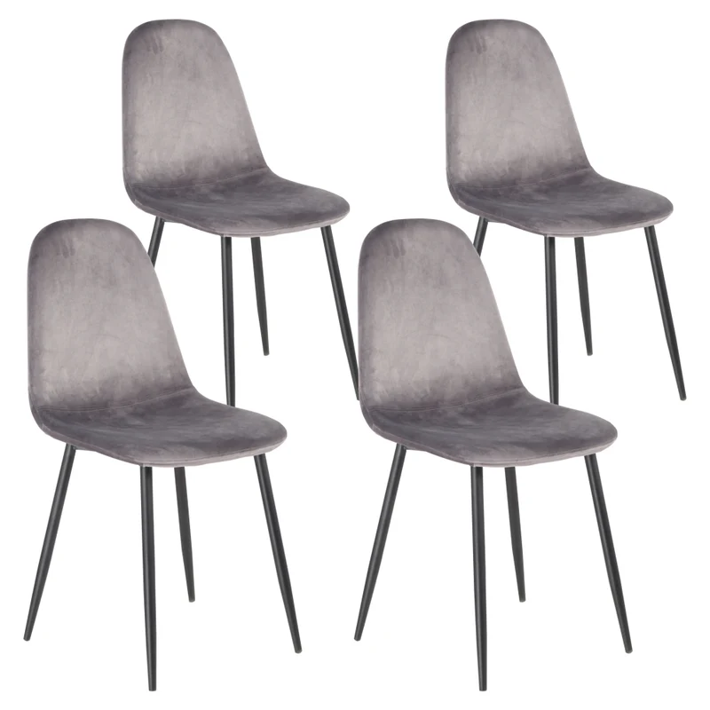 Sedia Poltroncina Grigio Scuro in Velluto Set 4pz per Sala da Pranzo Ristorante
