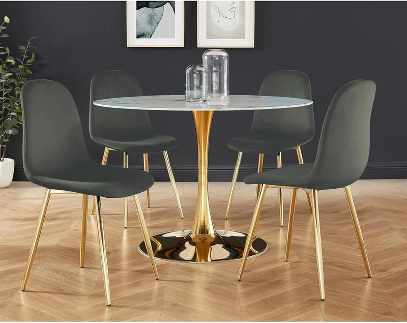 Sedia Grigia Gambe oro in Velluto Morbido 4pz Versatile Design Moderno Ergonomica