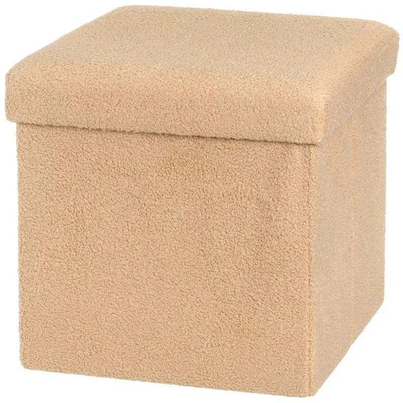 Pouf Baule Pieghevole Salvaspazio Beige Poggiapiedi Contenitore 38x38x38cm