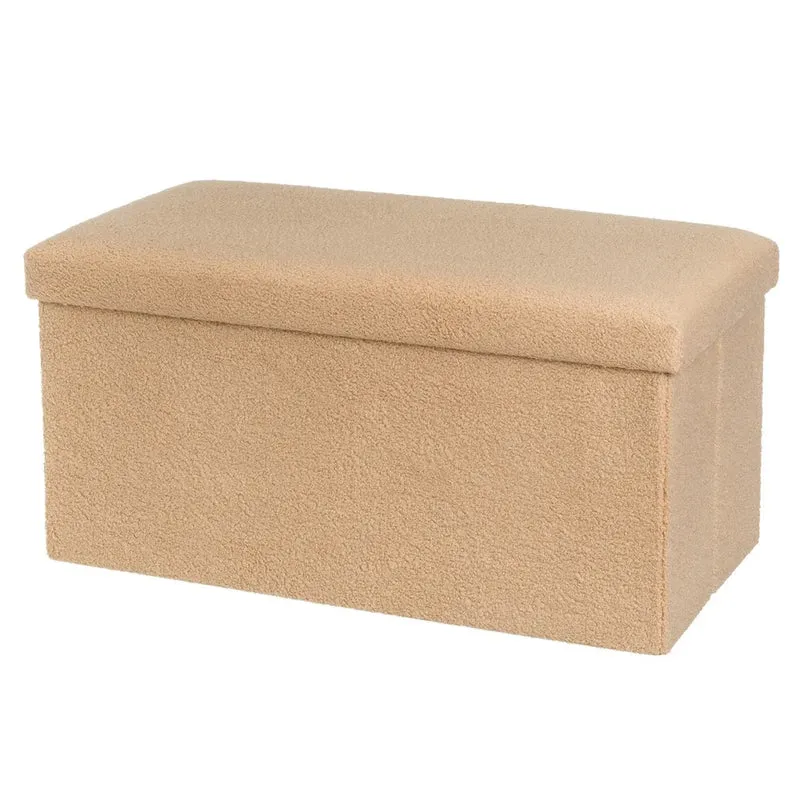 Pouf Baule Contenitore Cassapanca Pieghevole Beige Poggiapiedi 76x38x38 cm