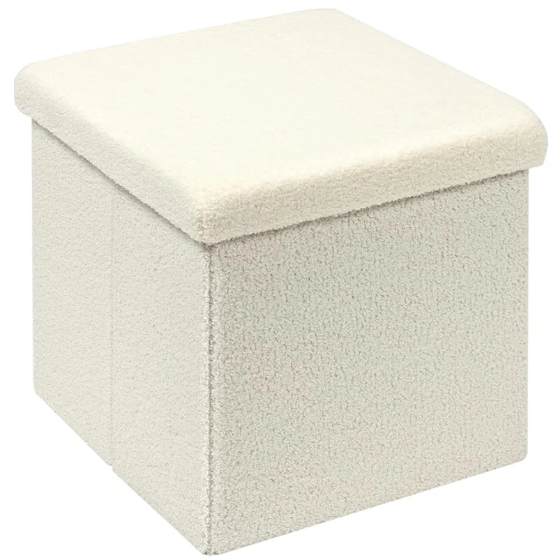 Pouf Baule Pieghevole Salvaspazio Ecru Poggiapiedi Contenitore 38x38x38cm