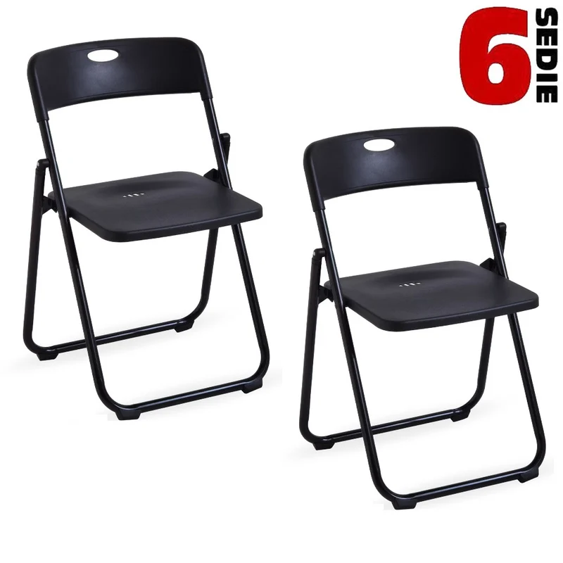 Kit 6pz Sedia Pieghevole Metallo Verniciato Salvaspazio Seduta Ergonomica Nero