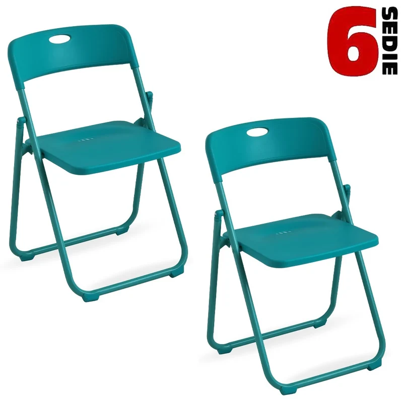 Kit 6pz Sedia Pieghevole Metallo Verniciato ABS Salvaspazio Ergonomica Verde