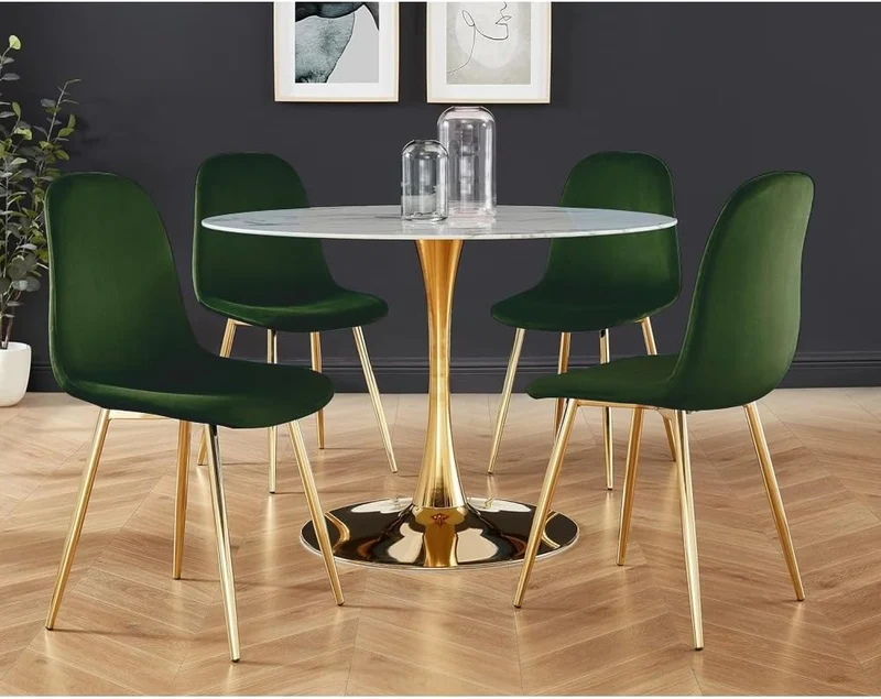 Sedia Poltrona Set 4pz in Velluto Verde e Oro Ergonomico Design Elegante