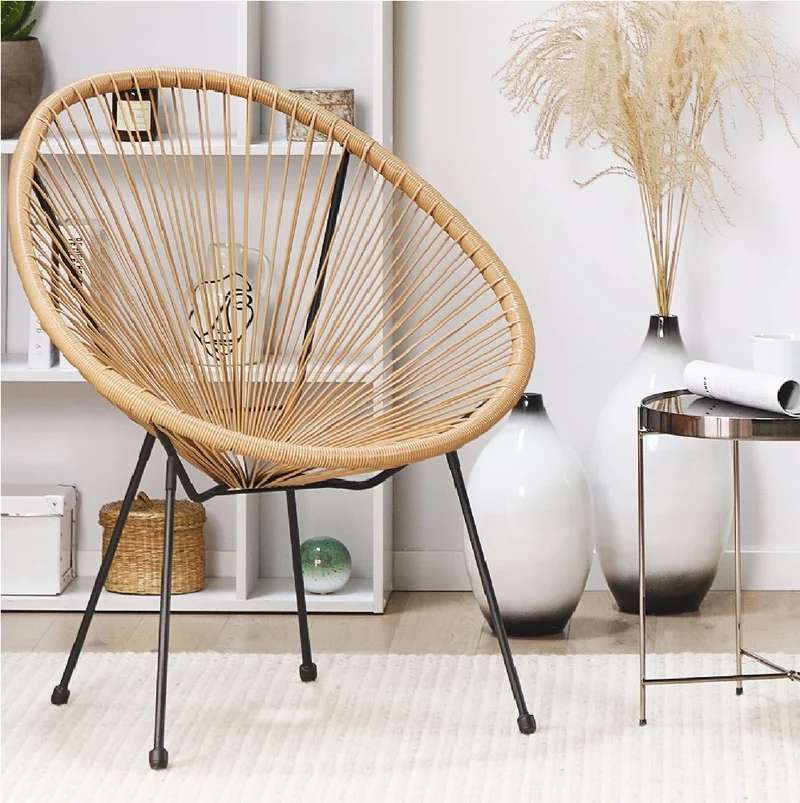 Sedia Poltrona 2 pz in Polyrattan per Interni ed Esterni Design Moderno Ecrù
