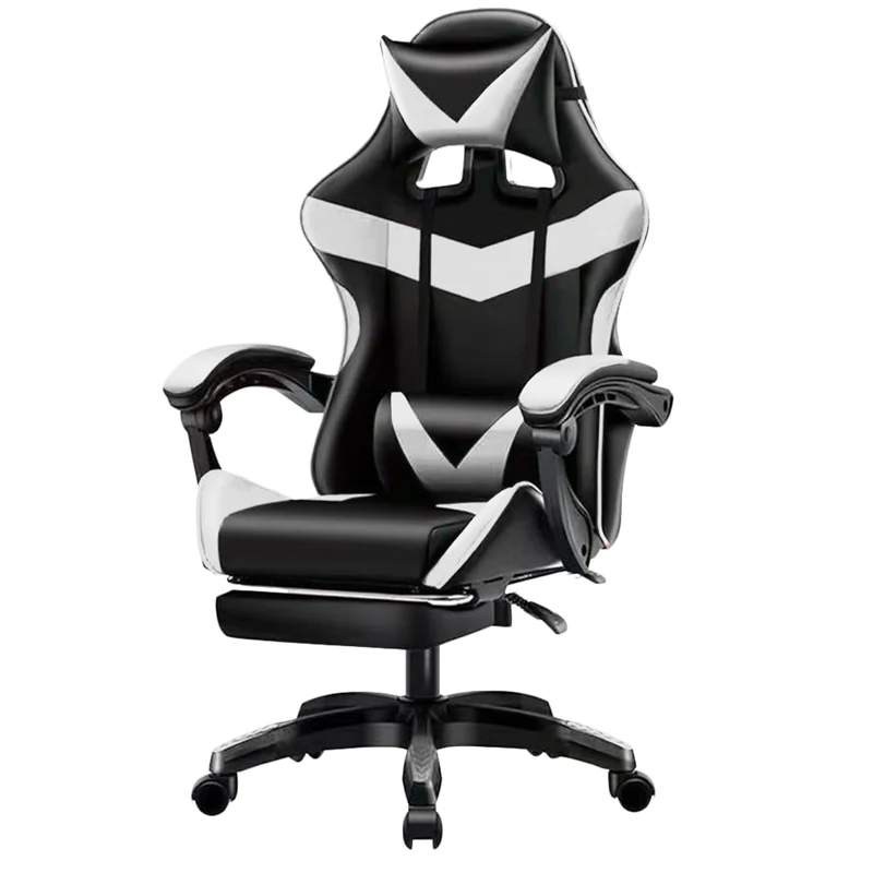 Sedia Gaming da Scrivania con Poggiapiedi e Cuscino Lombare e Cervicale Bianco