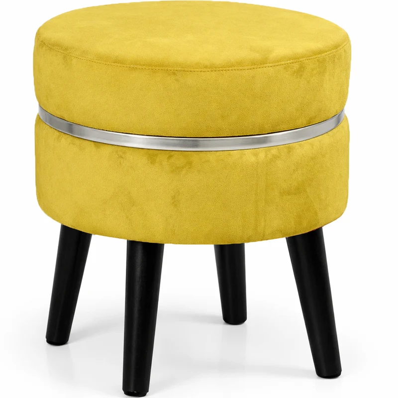 Pouf Sgabello Rotondo Mostarda Design Moderno Poggiapiedi con Rivestimento in Velluto