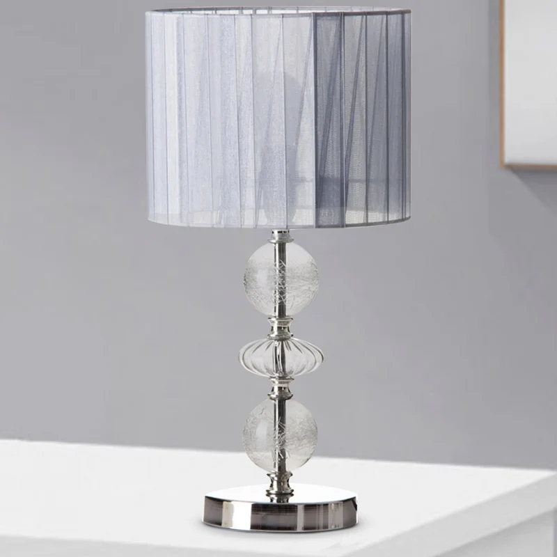 Lampada da tavolo Lume da Comodino in Cristallo e Tessuto Grigio Abatjour 20x41