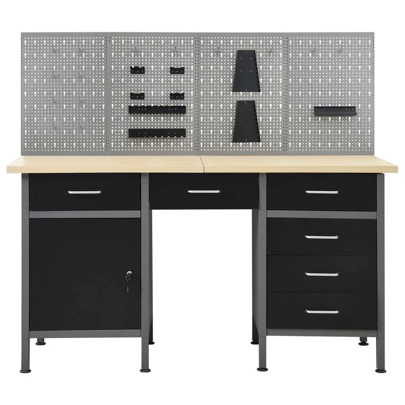 Banco da Lavoro Acciaio 160x60x85 6 Cassetti 4 Pannelli Parete Garage