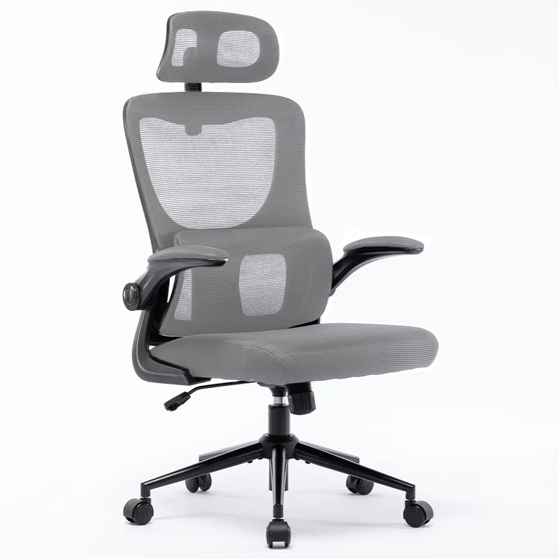Sedia da Ufficio Ergonomica Grigio Rete Traspirante Supporto Lombare Poggiatesta