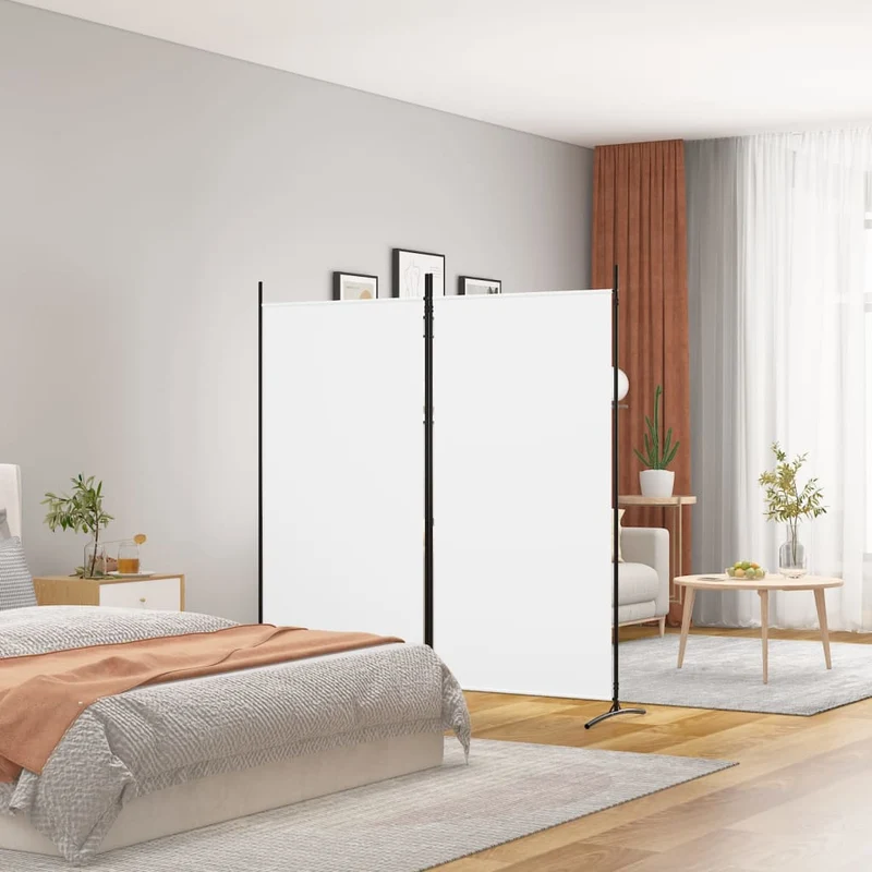 Divisorio a 2 Pannelli 175x180 cm Tessuto Design Pieghevole Bianco