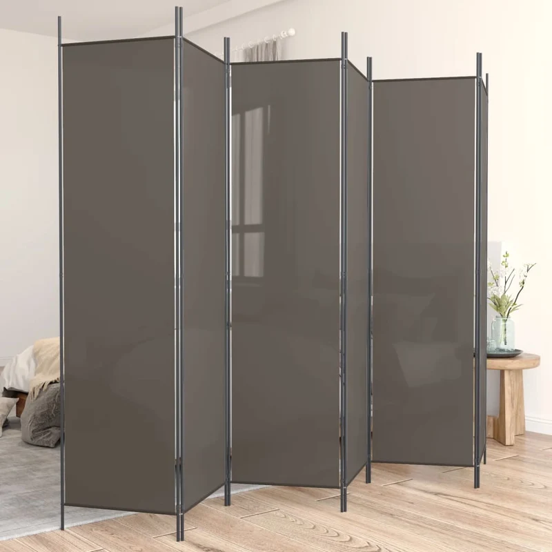 Divisorio a 6 Pannelli 300x200 cm Tessuto Design Pieghevole Antracite