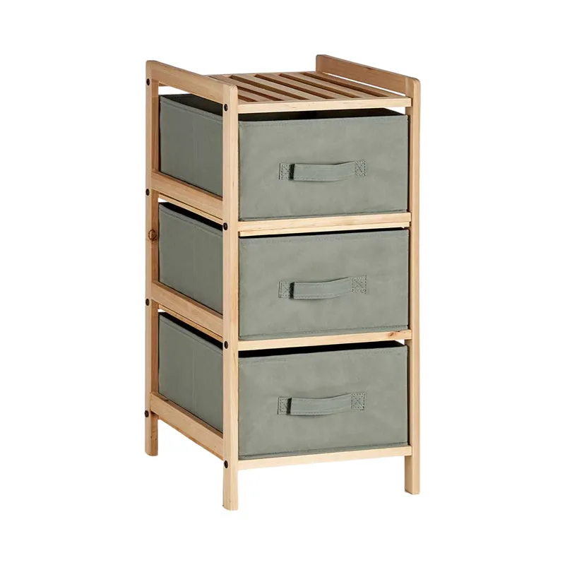 Cassettiera 3 Cassetti in Legno Naturale e Stoffa Mobile Colore Grigio H 66cm