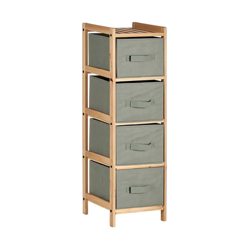 Cassettiera 4 Cassetti Legno Naturale e Stoffa Mobile Colore Grigio H 89cm