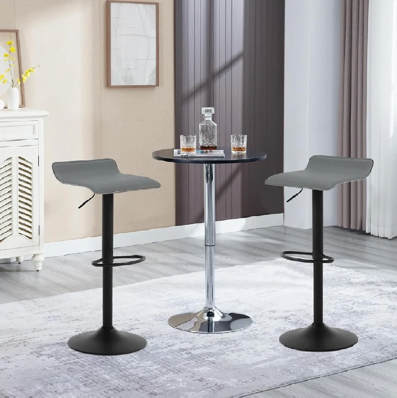 Coppia Sgabelli Cucina Bar Bistrot Pelle Imbottita Poggiapiedi Nero Grigio