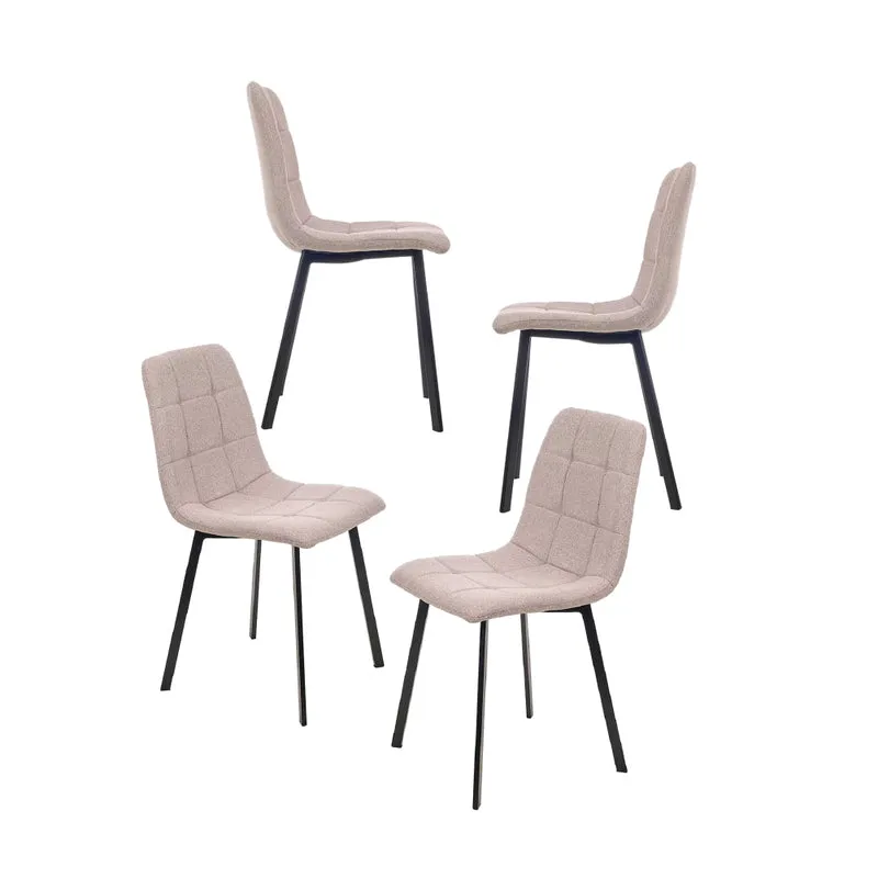Set 4 Sedie Moderne in Metallo Seduta Imbottita e Trapuntata Tessuto Marrone