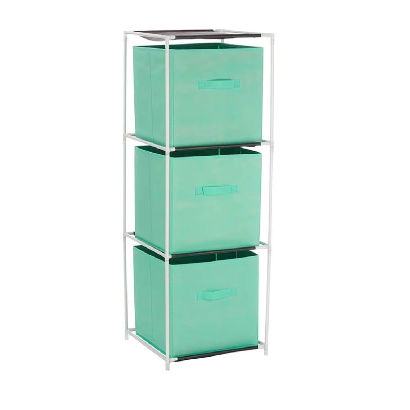 Cassettiera Salvaspazio Multiuso in Metallo e stoffa 3Cassetti 35x35x102 Verde