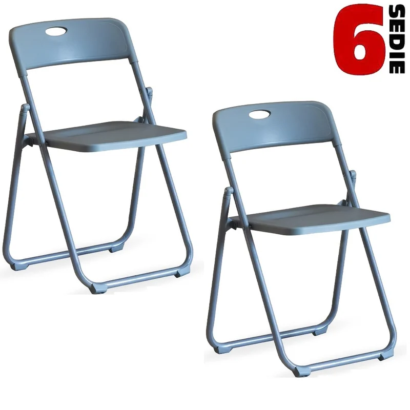 Kit 6pz Sedia Pieghevole Metallo Verniciato ABS Salvaspazio Ergonomica Grigio