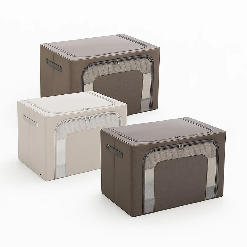 2 Scatole Pieghevoli per Armadio 40x30x20 con Struttura in Metallo e Tessuto Resistente