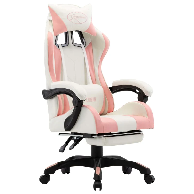 Sedia Gaming Cameretta con Poggiapiedi e Braccioli Rosa e Bianca in Similpelle