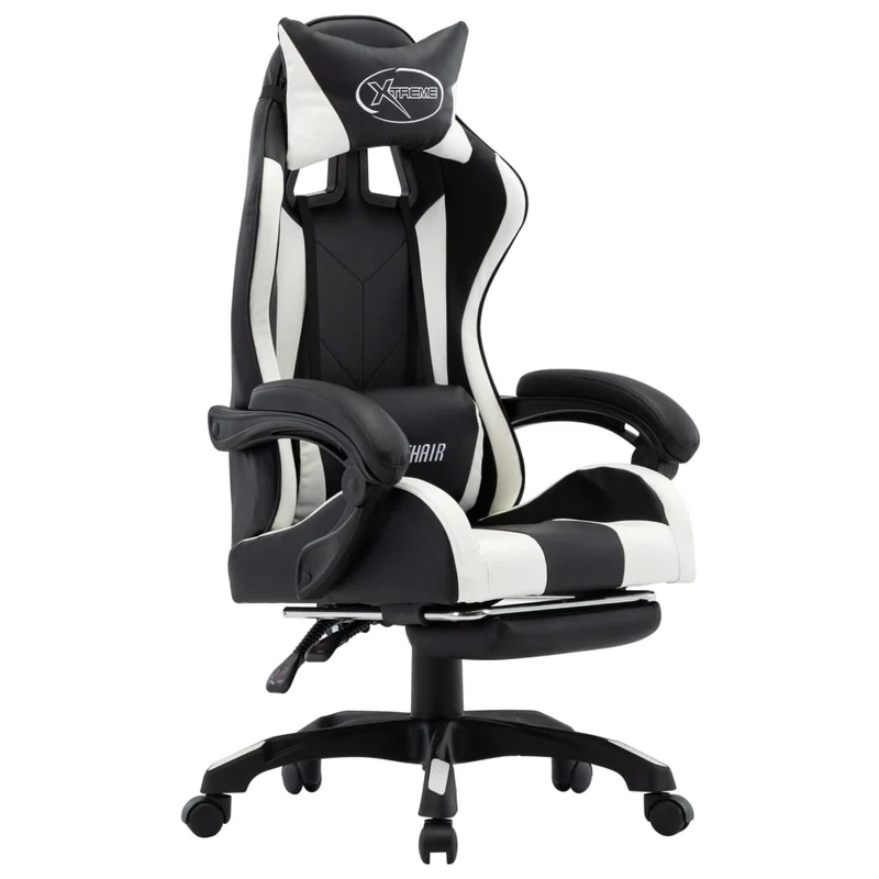 Sedia Gaming da Gioco con Poggiapiedi Confort Bianca e Nera in Similpelle
