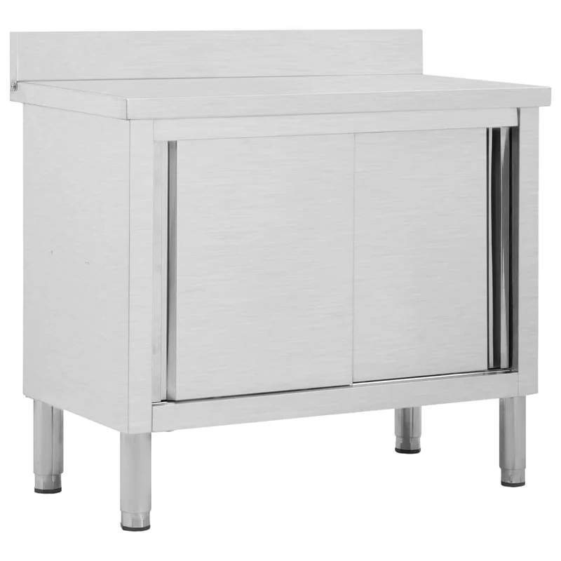 Banco da Lavoro Cucina Ristoro con Ante Scorrevoli 100x50x(95-97)cm in Acciaio